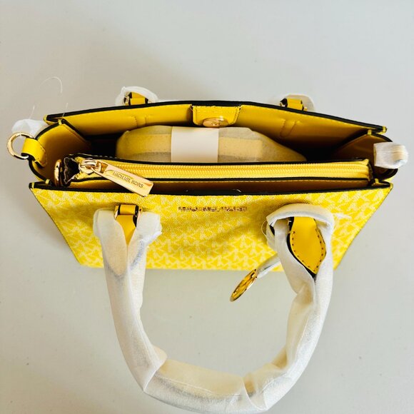 MICHAEL KORS CHARLOTTE SM SIG LOGO CANVAS LEATHER 3-IN-1 SATCHEL YELLOW - Picture 6 of 11